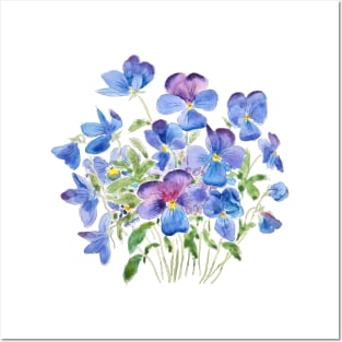 purple pansies watercolor Posters and Art